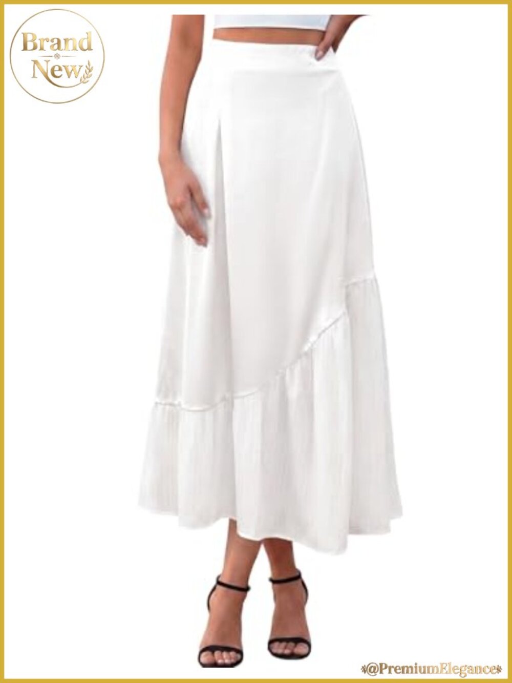 Women's Satin High Waisted Maxi Skirt Pleated Ruffle Boho Chic Flowy Long